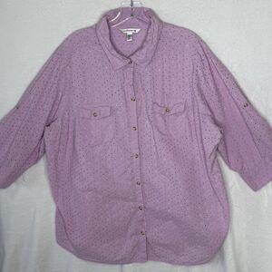 Croft & Barrow Eyelet 3/4 Roll-up Sleeve Button Up Blouse Lilac Purple Size 3x